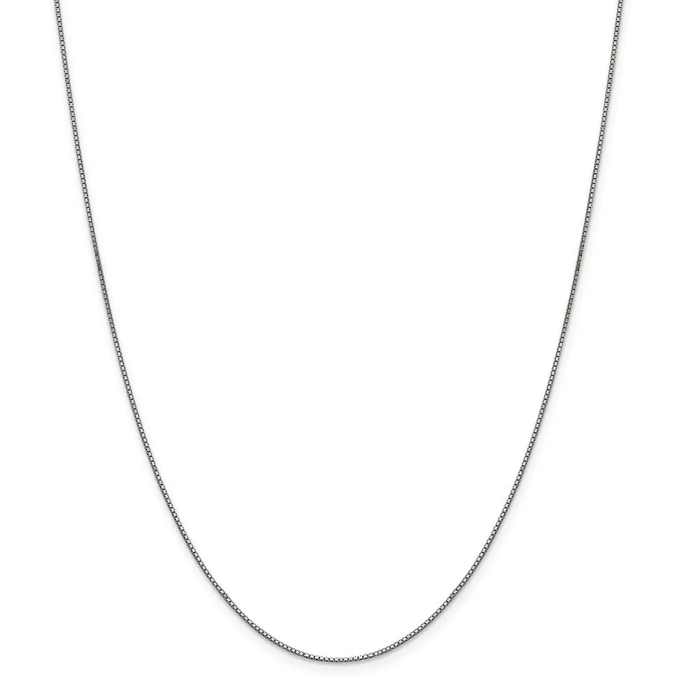 0.9mm, 10k White Gold, Box Chain Necklace