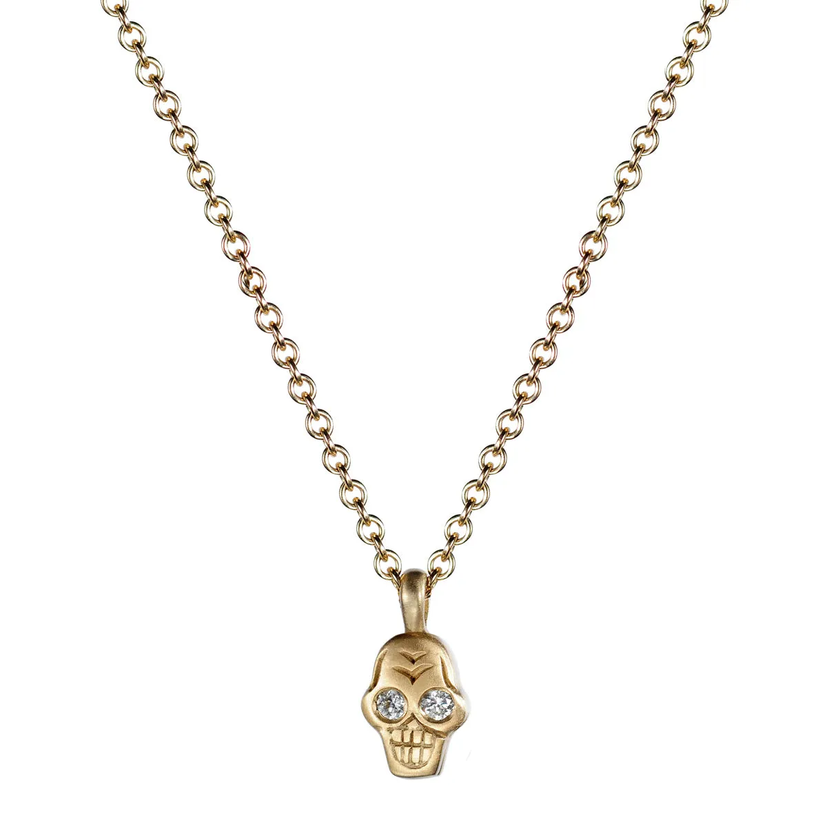 10K Gold Tiny Skull Pendant with Diamond Eyes