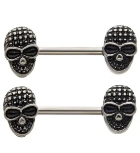 14G Carbon Skull Nipple Ring Barbell