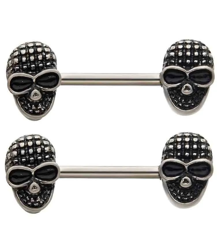 14G Carbon Skull Nipple Ring Barbell