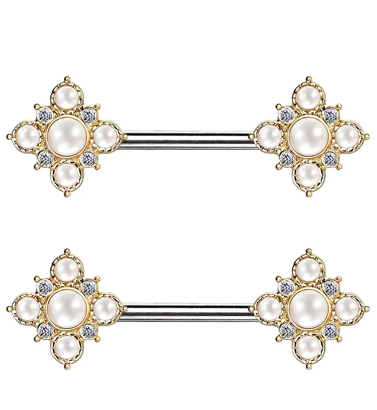 14G Gold Pearly Poly Nipple Ring Barbell
