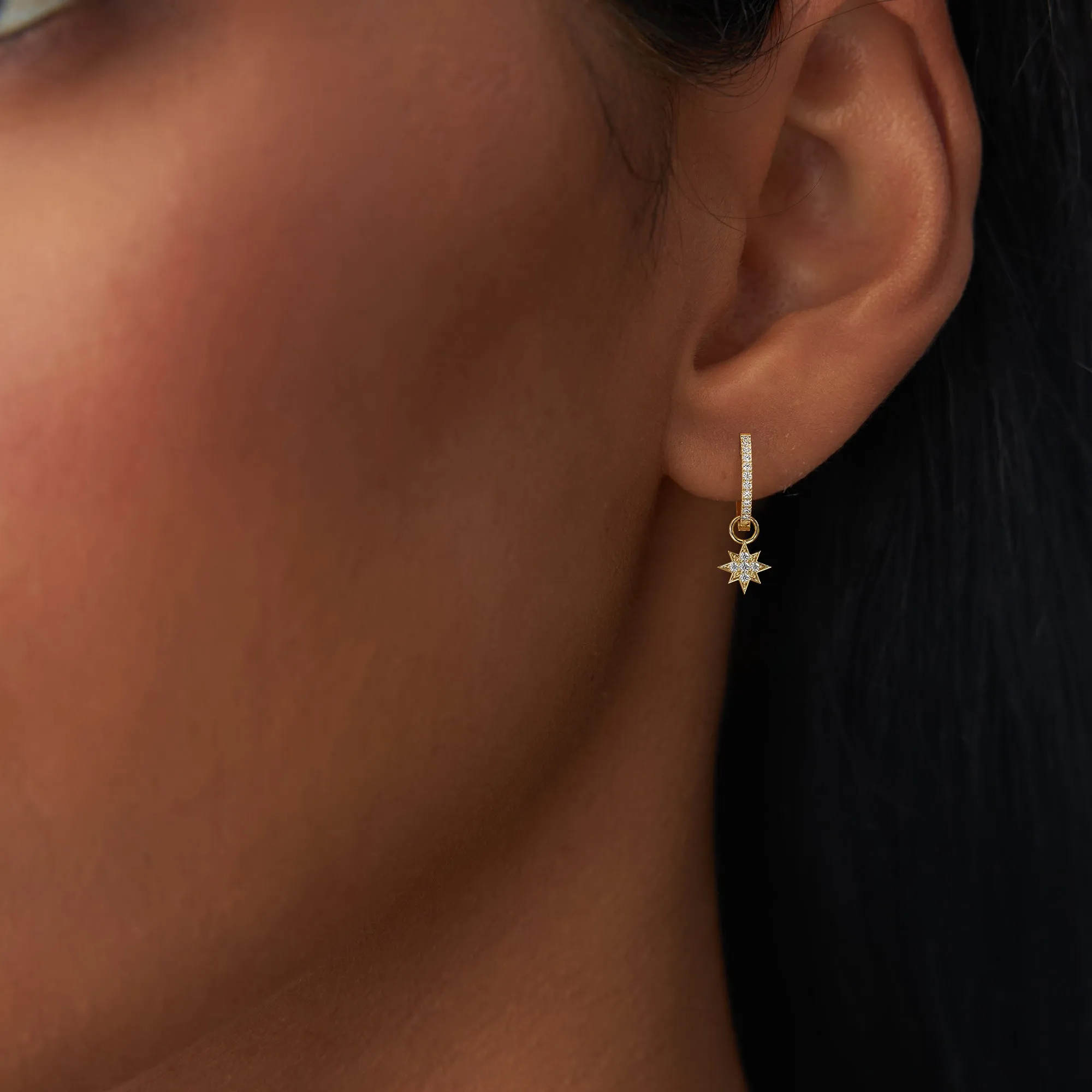 14k Diamond Star Hoop Charm