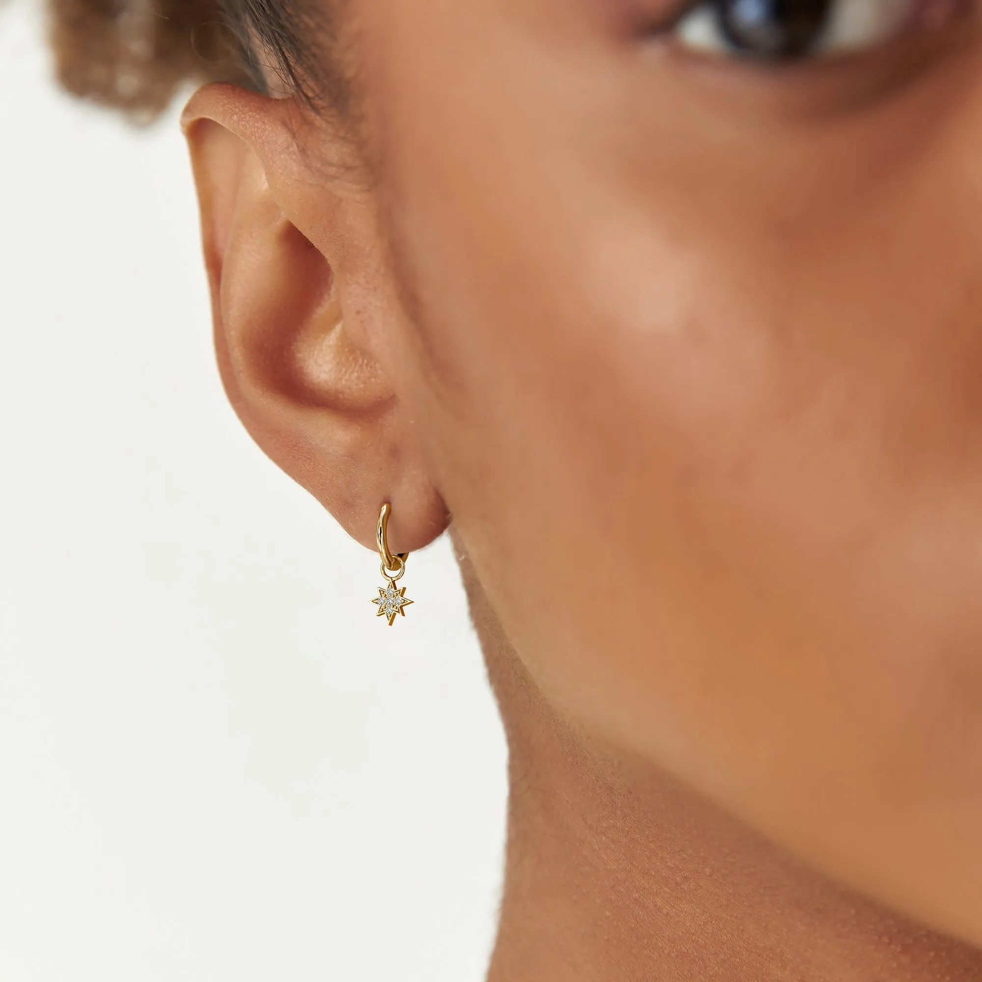 14k Diamond Star Hoop Charm