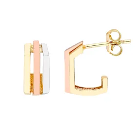 14k Tri Color Geometric Hoop Earrings