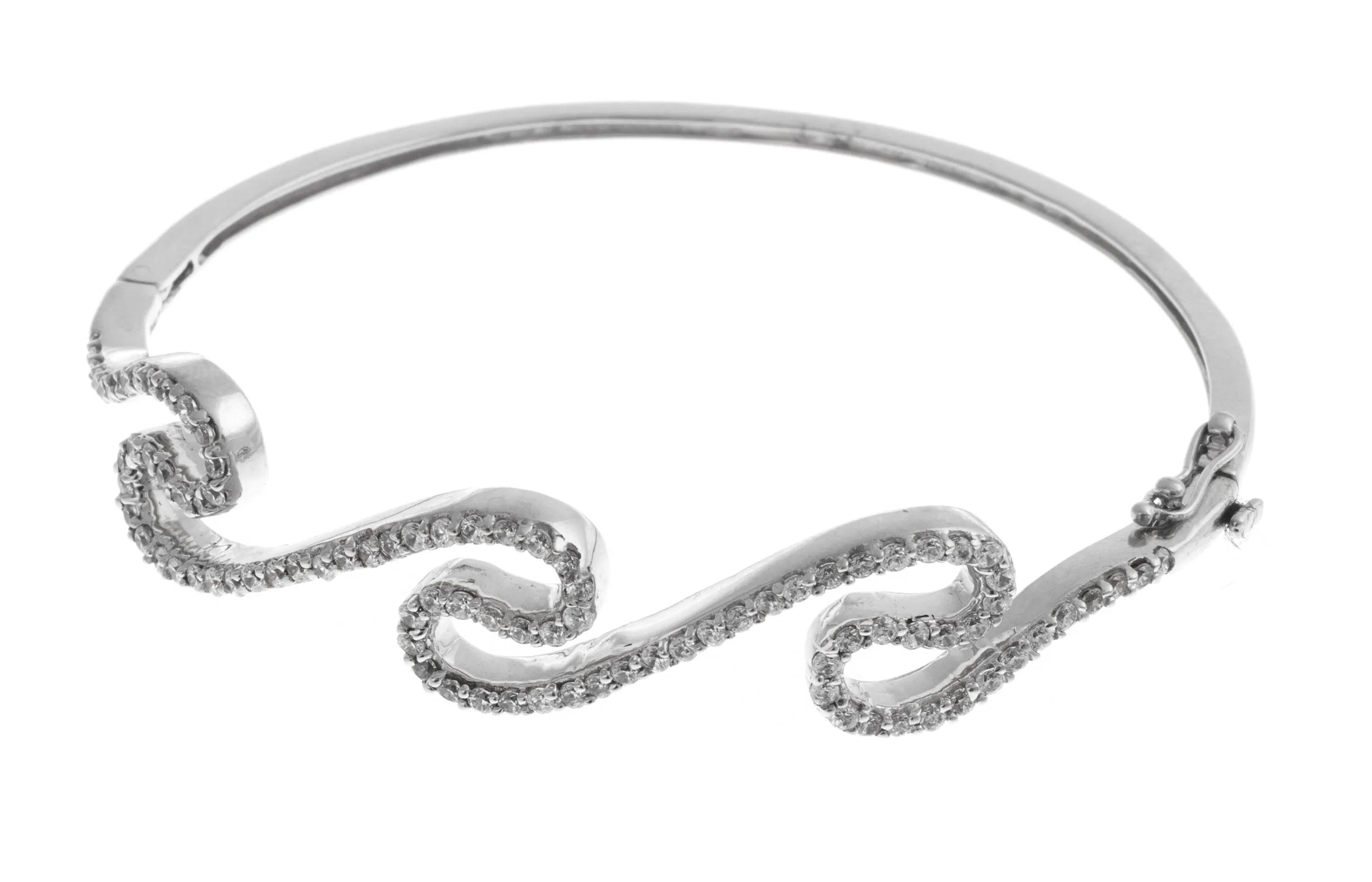 18ct White Gold Bangle with Cubic Zirconia Stones (16.7g) (B-1457)