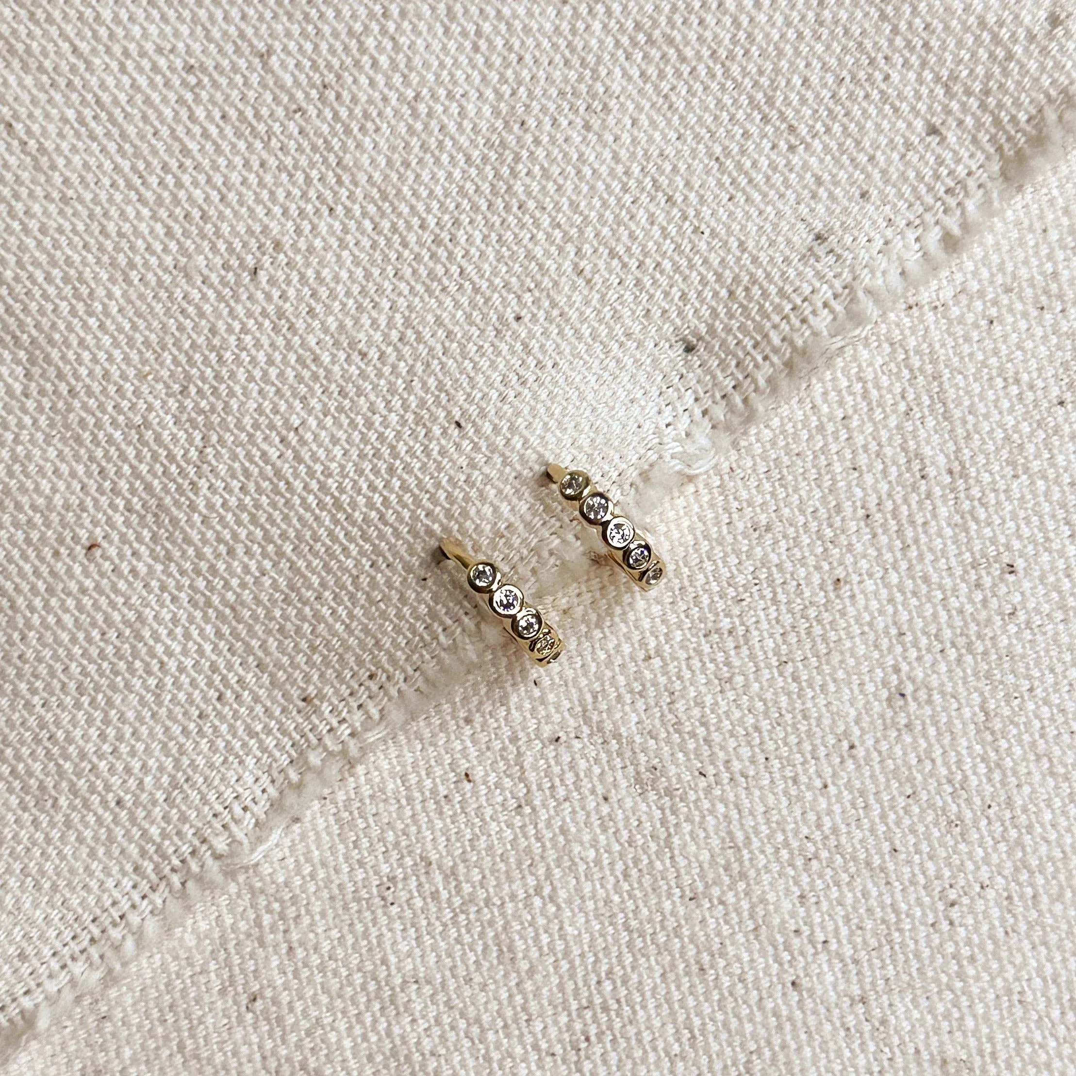 18k Gold Filled Mini Bezel CZ Hoop Earrings: 15mm