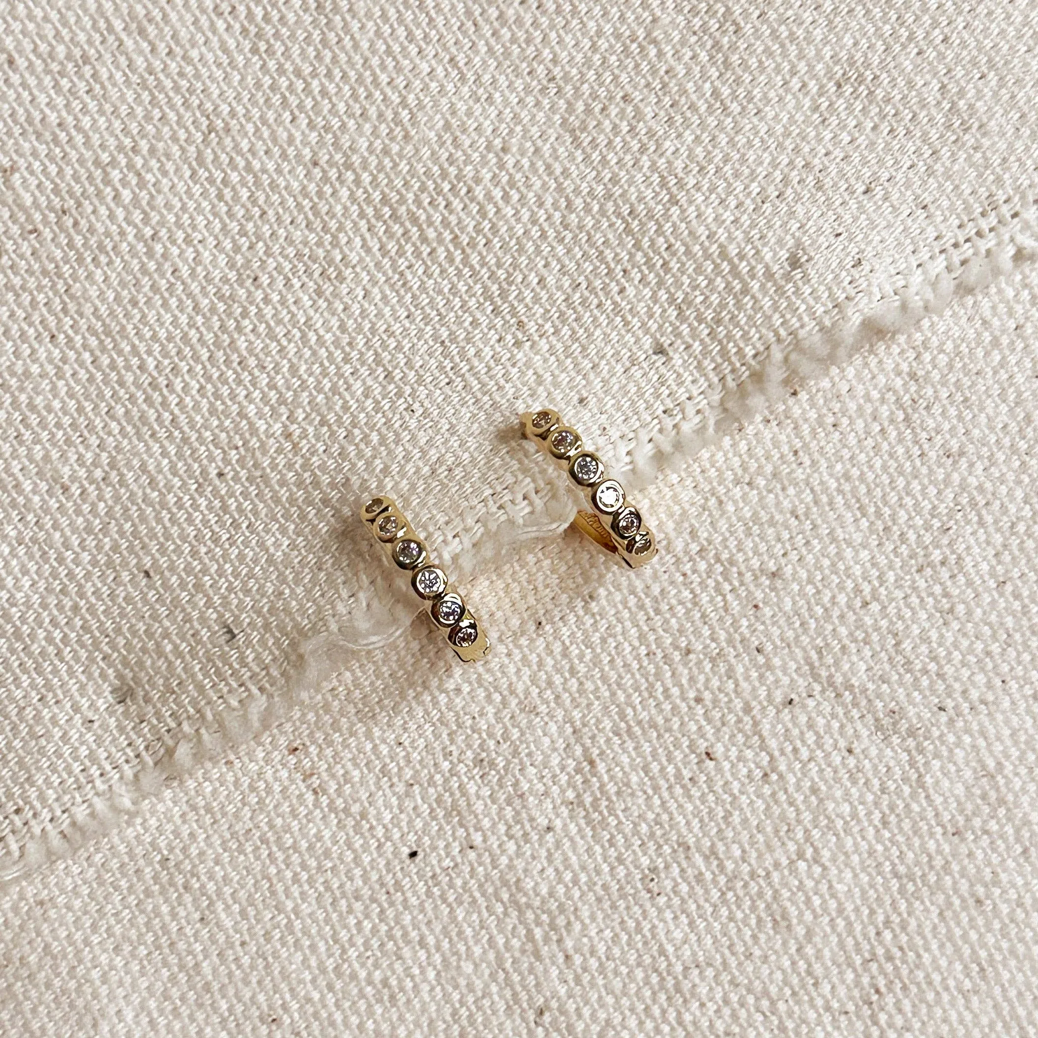 18k Gold Filled Mini Bezel CZ Hoop Earrings: 15mm
