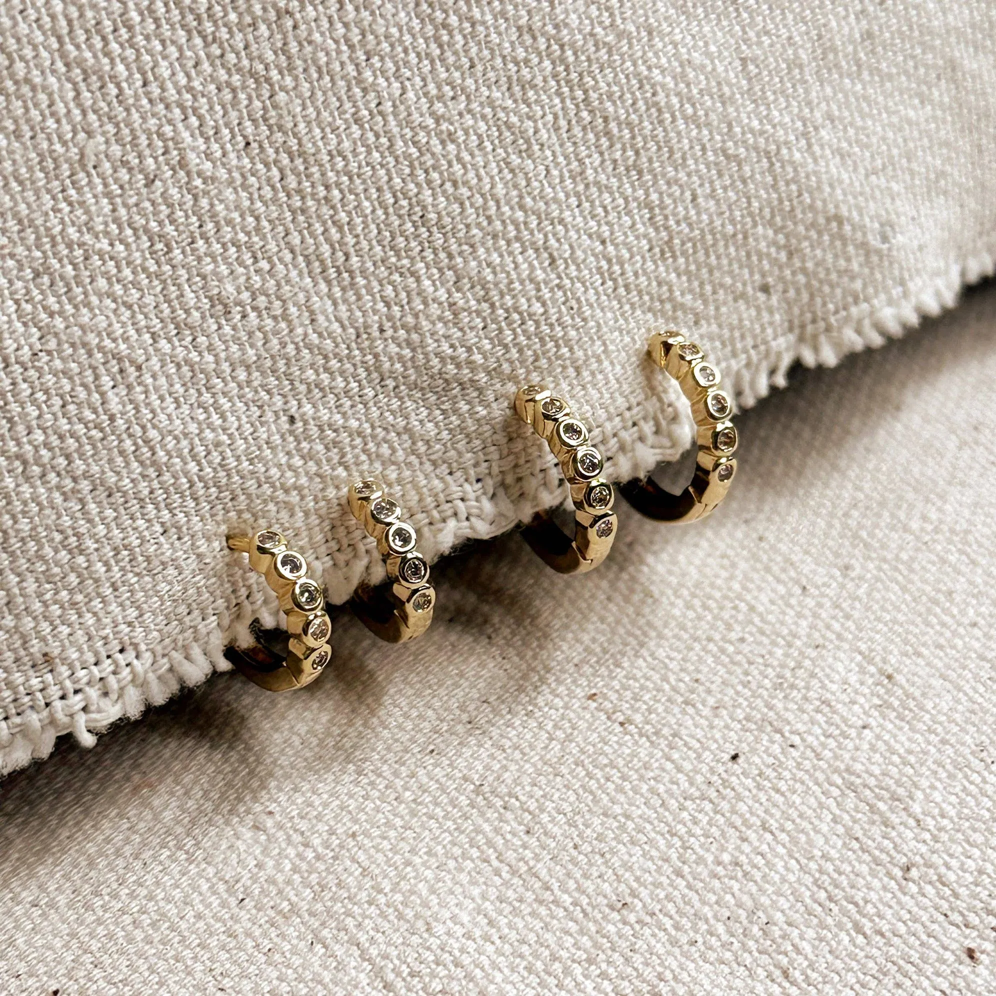 18k Gold Filled Mini Bezel CZ Hoop Earrings: 15mm