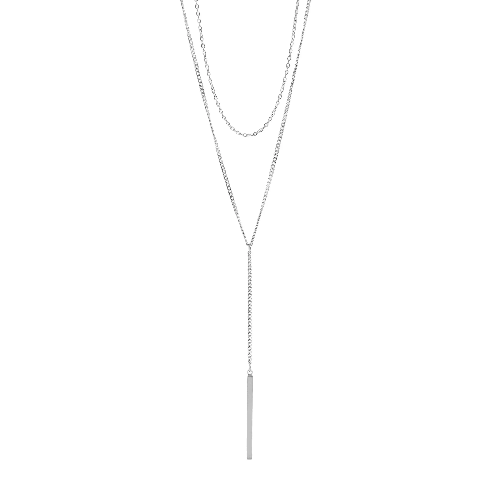 18K Gold PVD Stainless Steel Y-Shaped Bar Pendant Layered Lariat Necklace / CHN0018