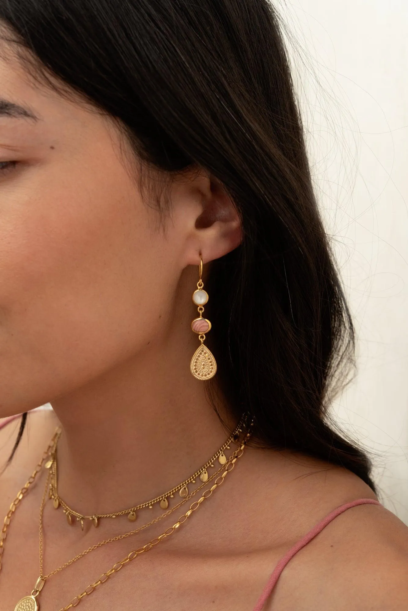 Anna Beck Pink Opal and Mother of Pearl Drop Earrings