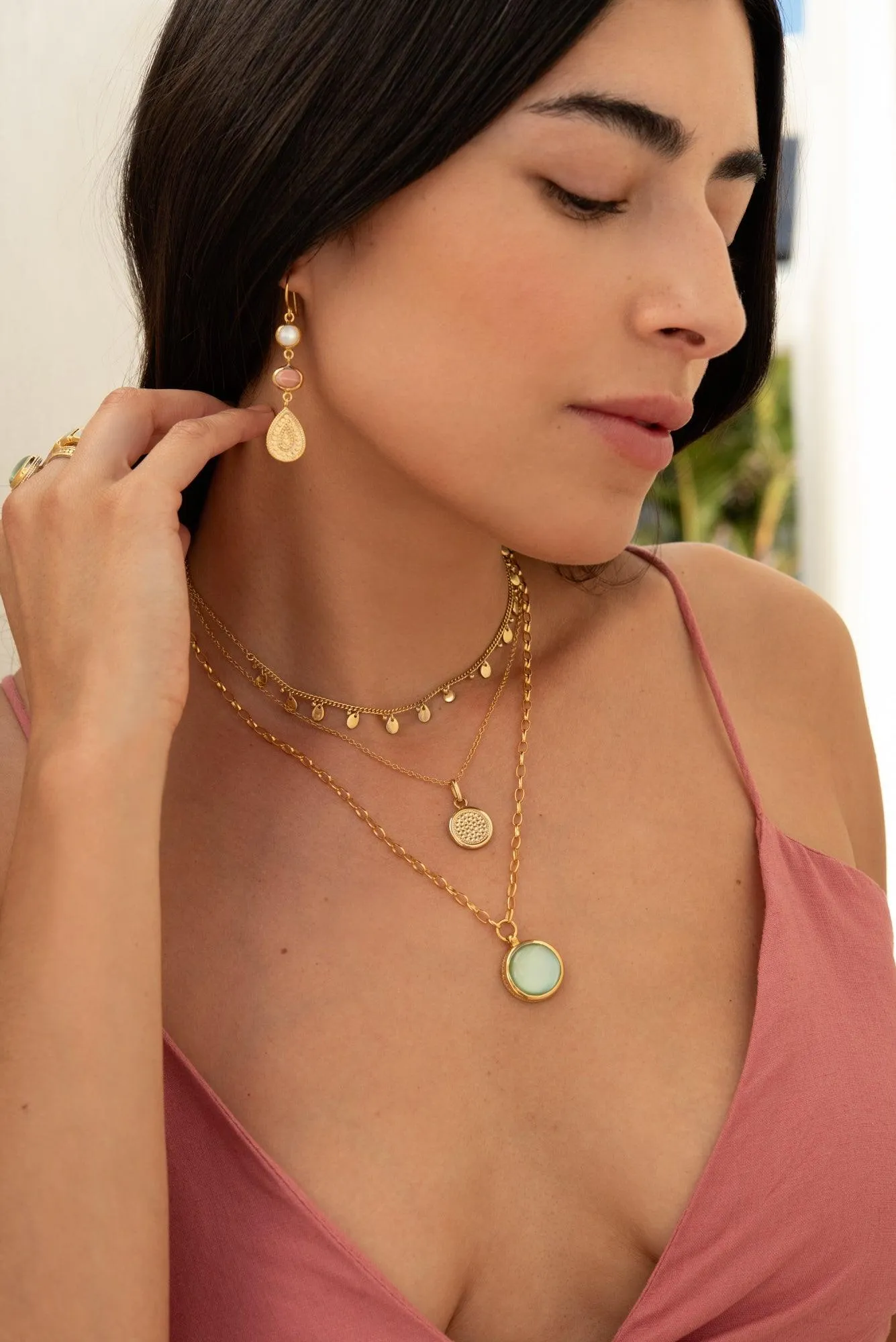 Anna Beck Pink Opal and Mother of Pearl Drop Earrings