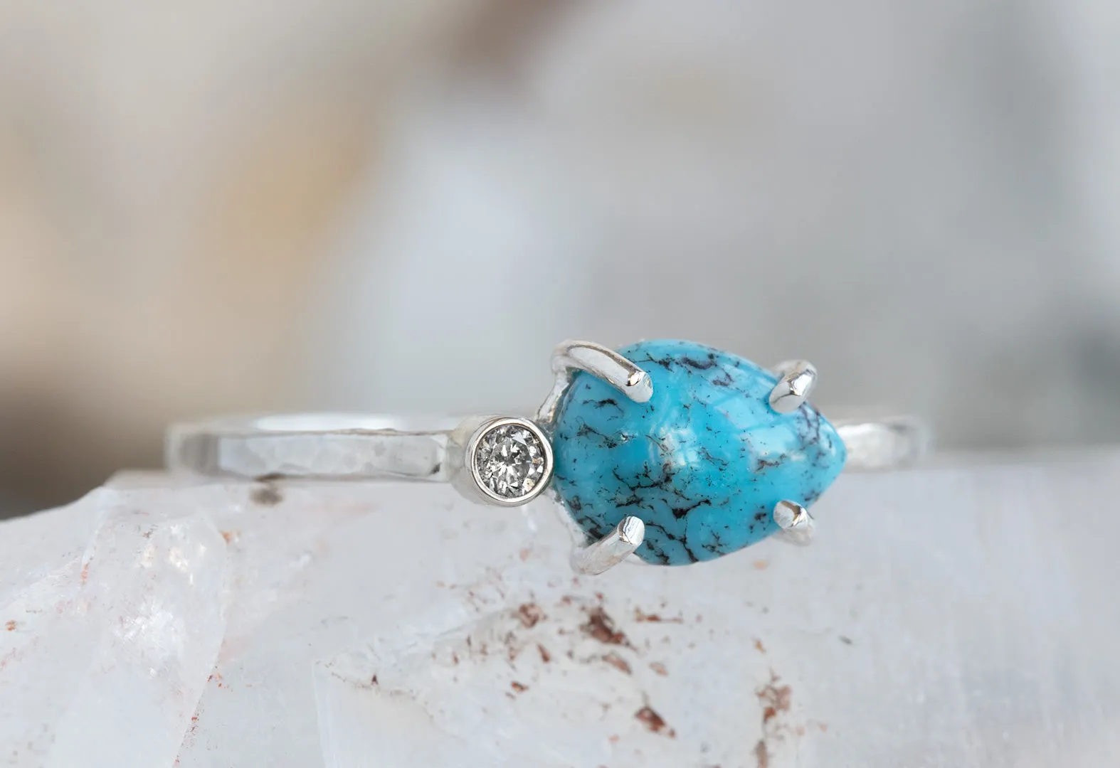 Asymmetrical Turquoise   Diamond Ring