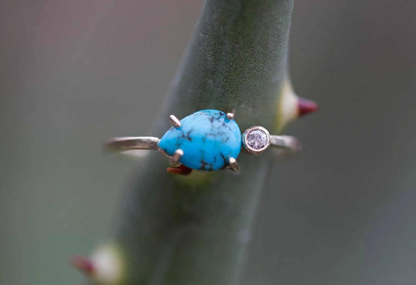 Asymmetrical Turquoise   Diamond Ring