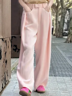 Baby Pink Pleat Front Detail Wide Leg Trousers