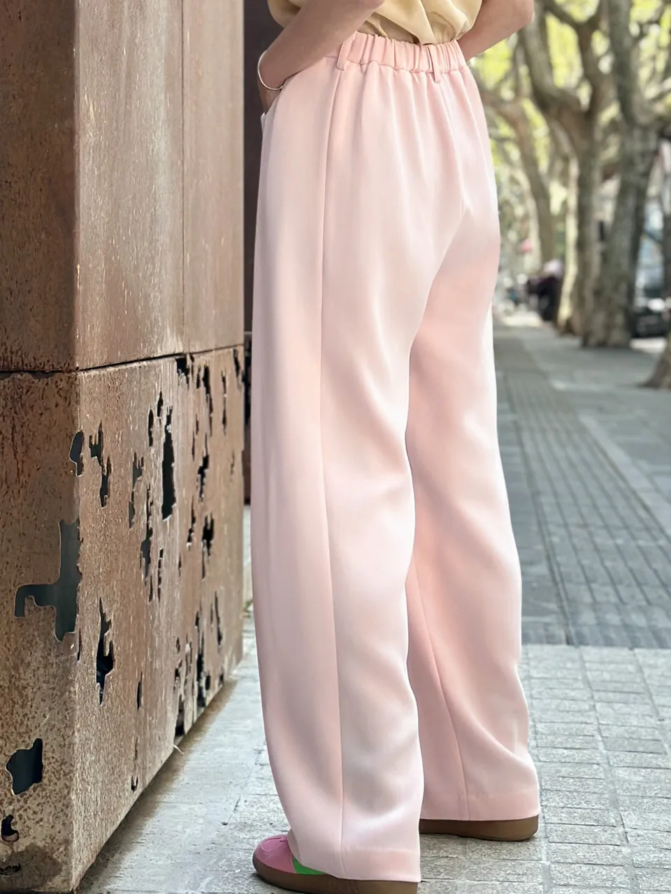 Baby Pink Pleat Front Detail Wide Leg Trousers