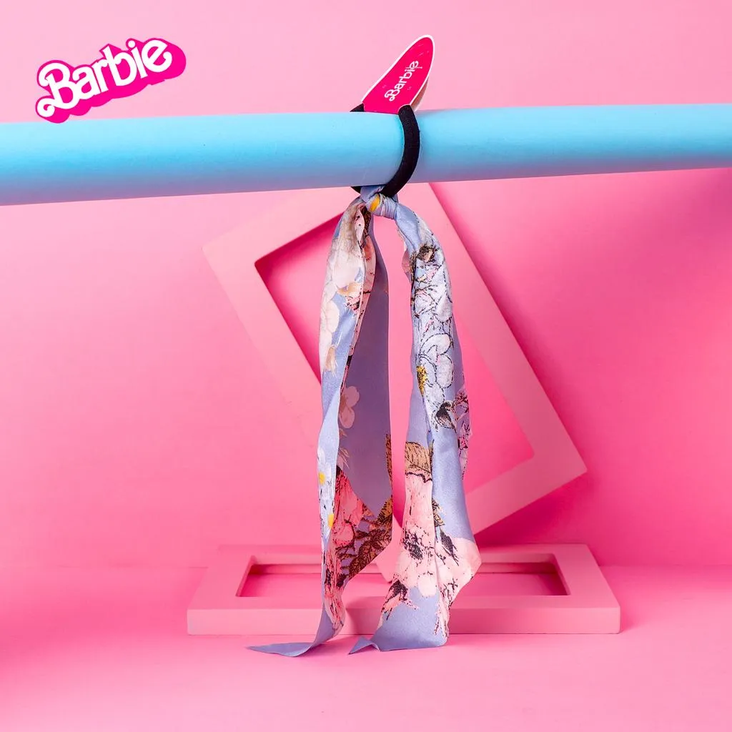 Barbie Sky Blue Floral Silk Scrunchie