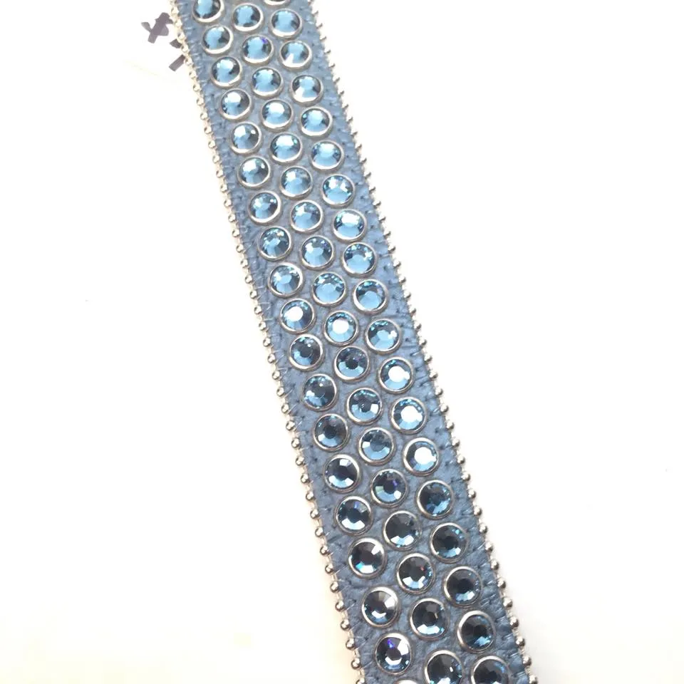 2018 B.B. Simon Teal Leather Belt Embellished with Crystals