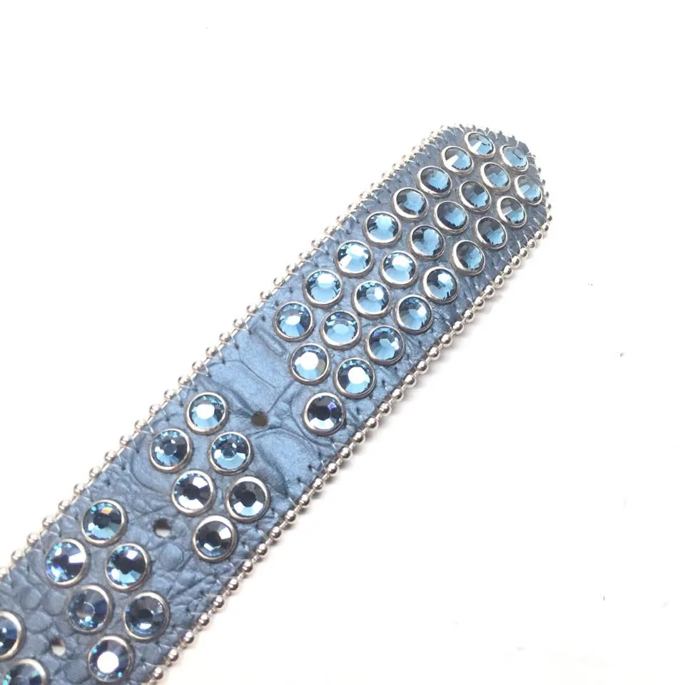 2018 B.B. Simon Teal Leather Belt Embellished with Crystals