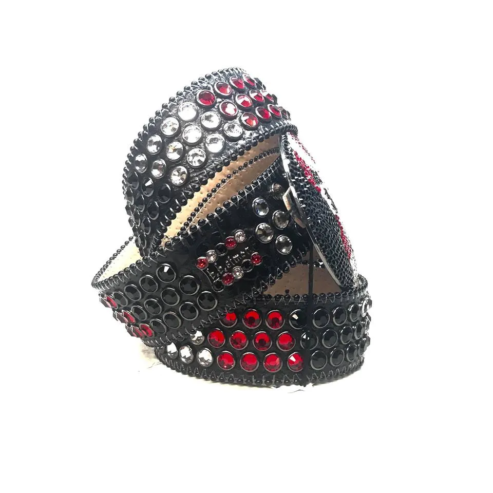 b.b. Simon Triple Row Red Globe Buckle Belt