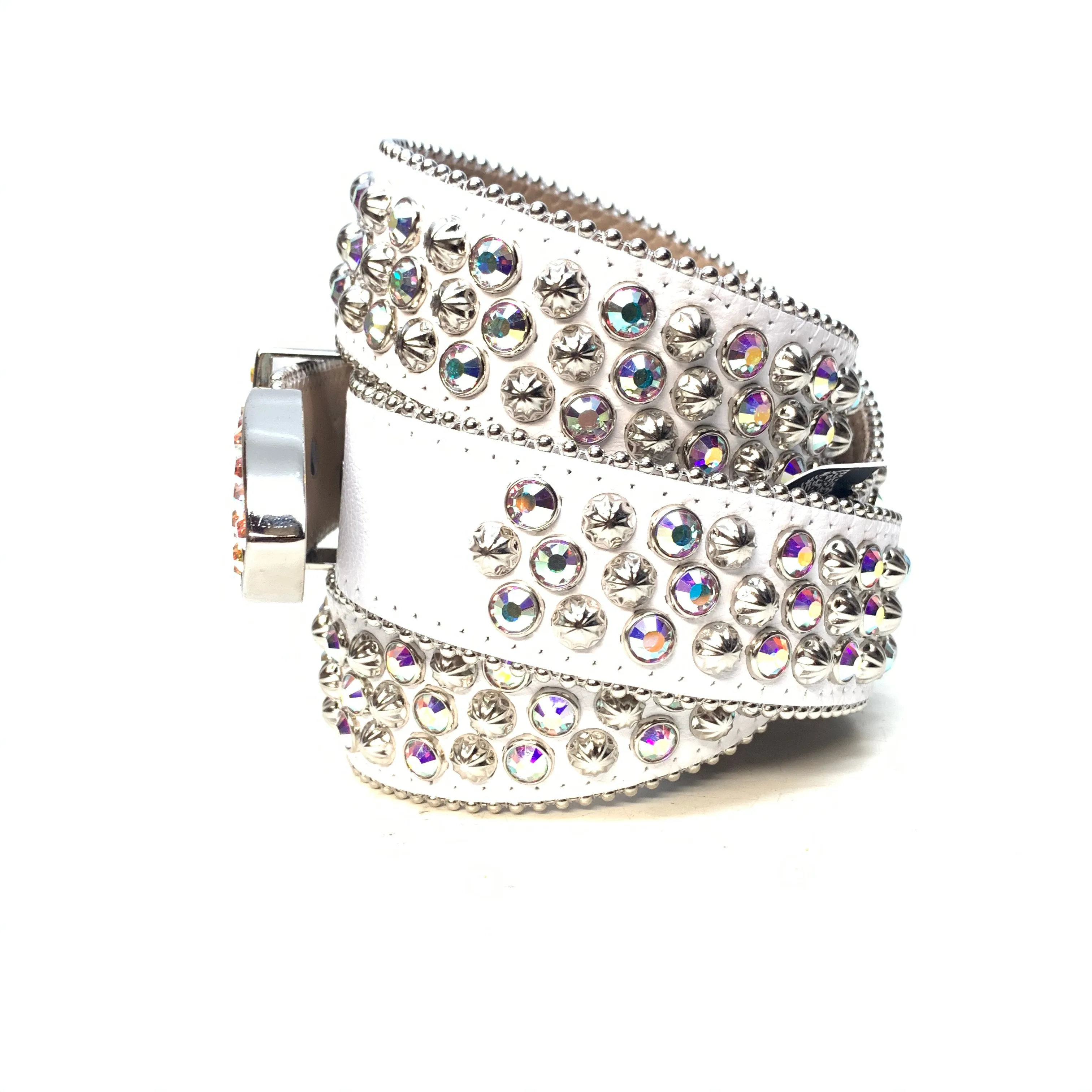 b.b. Simon White Iridescent 3-Row Studded Crystal Belt