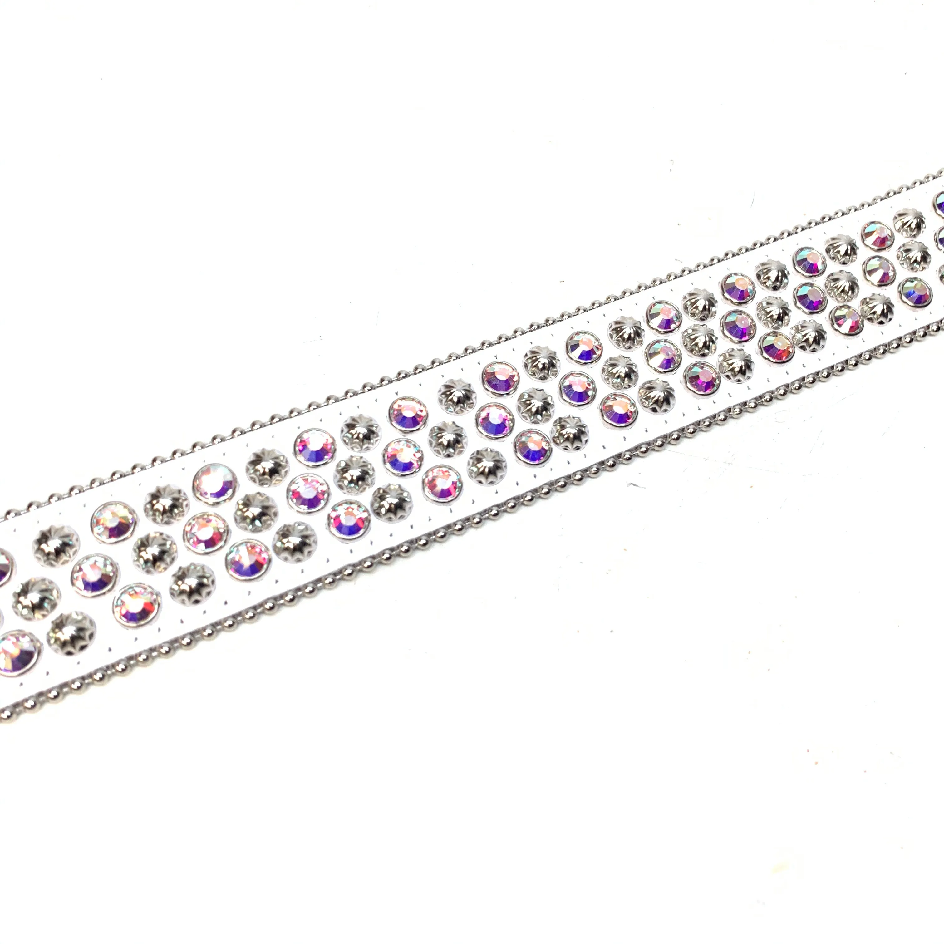 b.b. Simon White Iridescent 3-Row Studded Crystal Belt