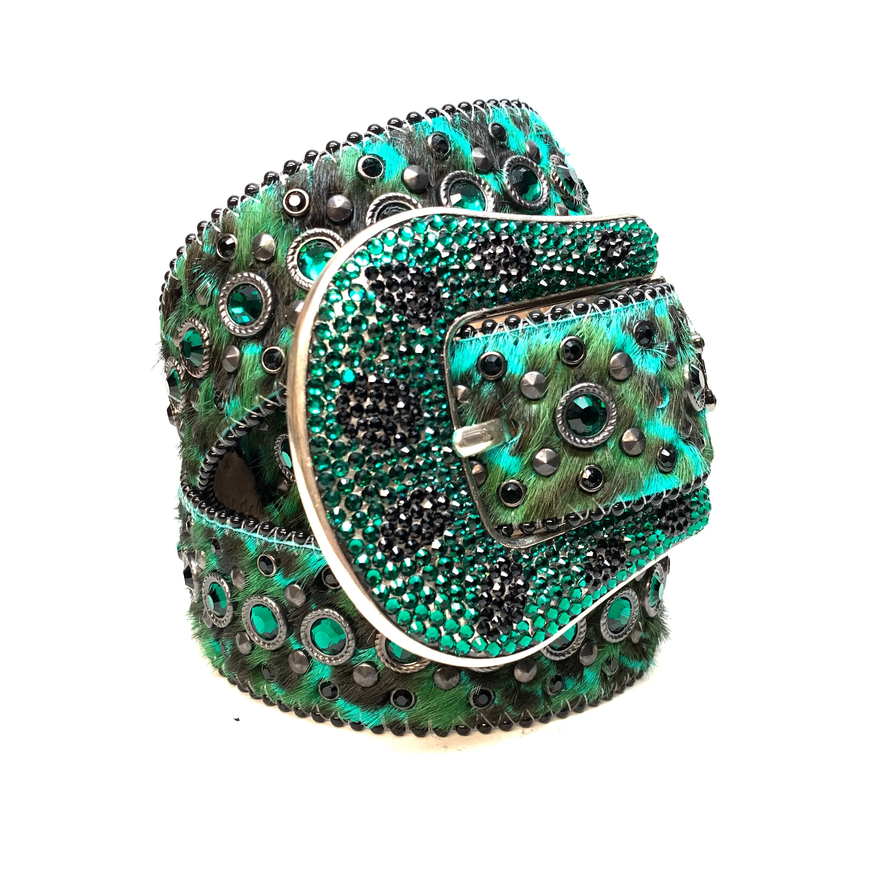 b.b. Simon Wild Emerald Pony Hair Crystal Belt
