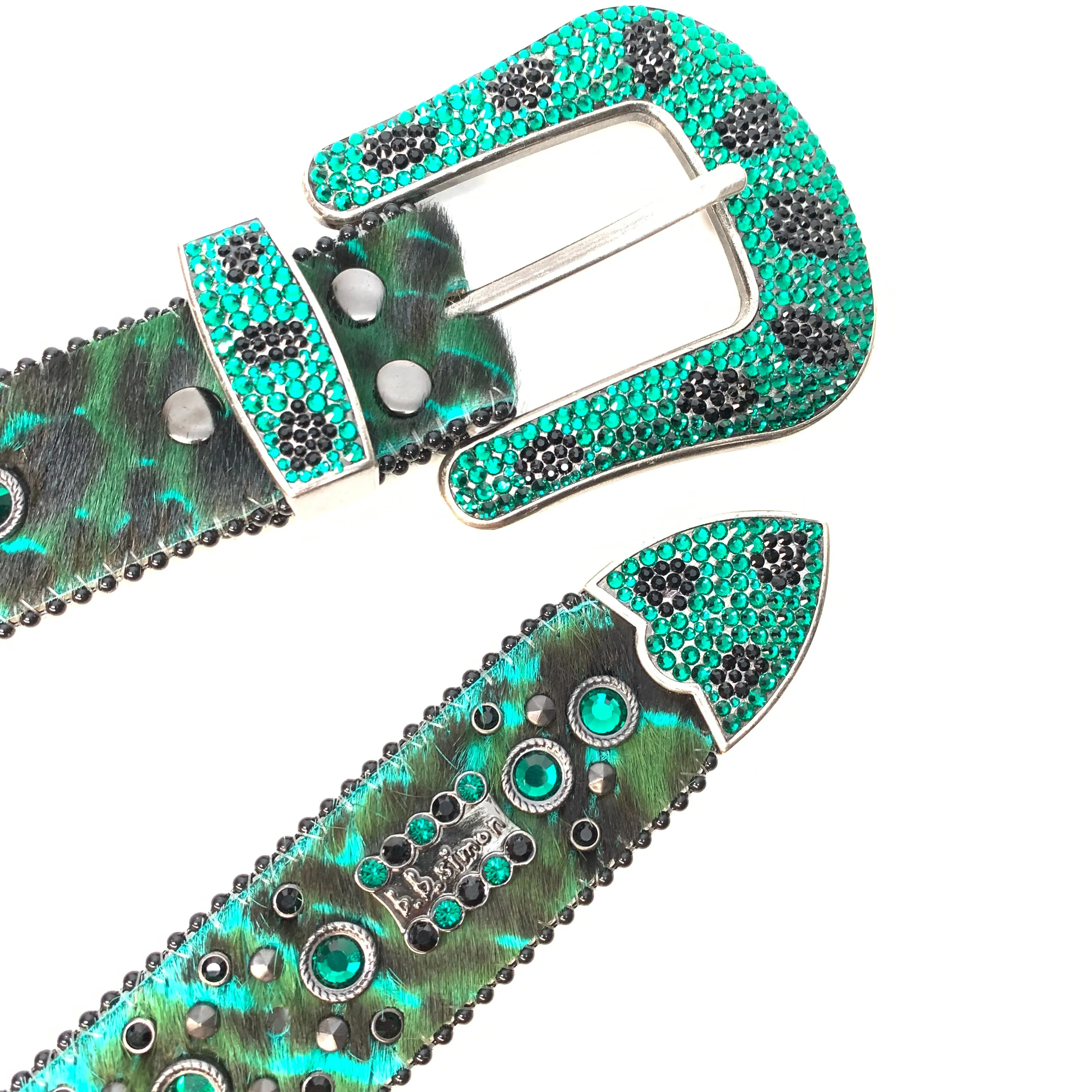 b.b. Simon Wild Emerald Pony Hair Crystal Belt