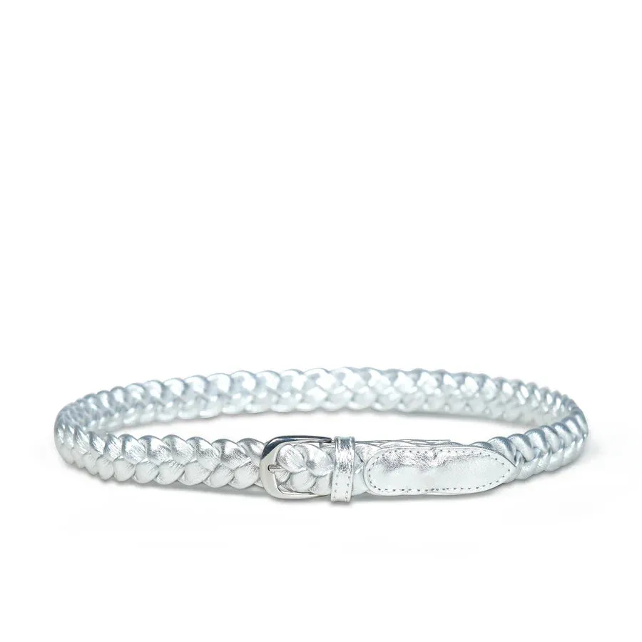 Bell & Fox Arya Woven Leather Belt in Silver Metallic