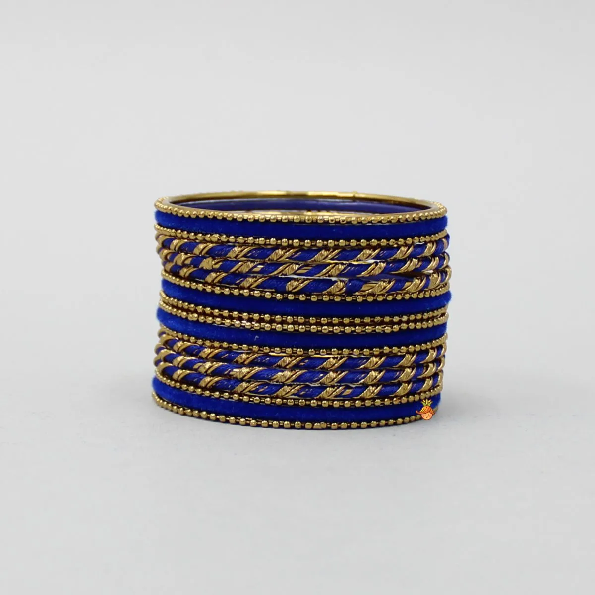 Blue Thread Work Velvet Bangles - Set Of 18
