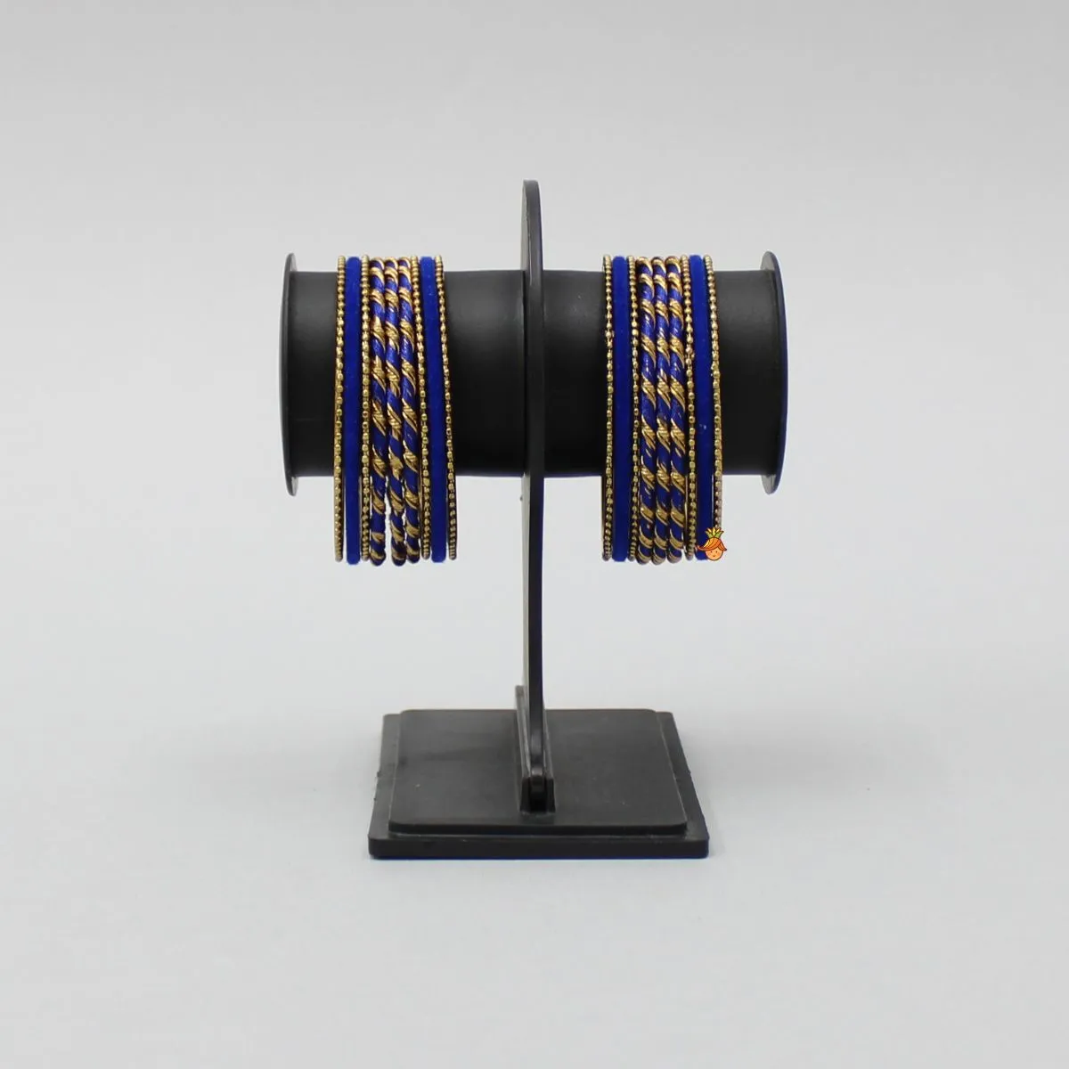 Blue Thread Work Velvet Bangles - Set Of 18