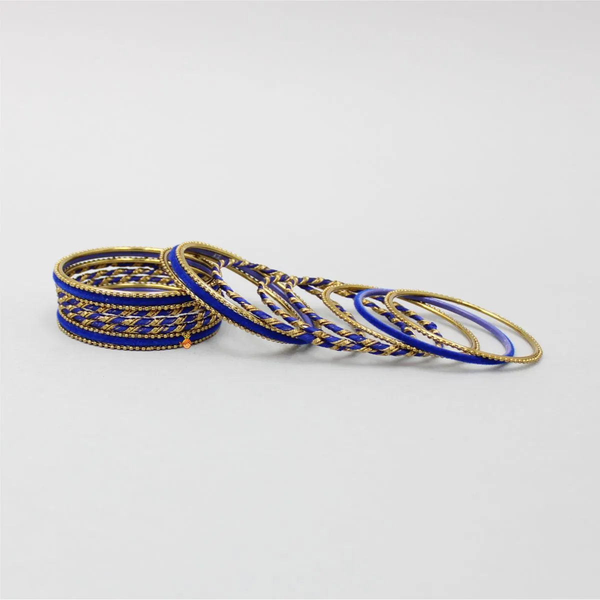 Blue Thread Work Velvet Bangles - Set Of 18