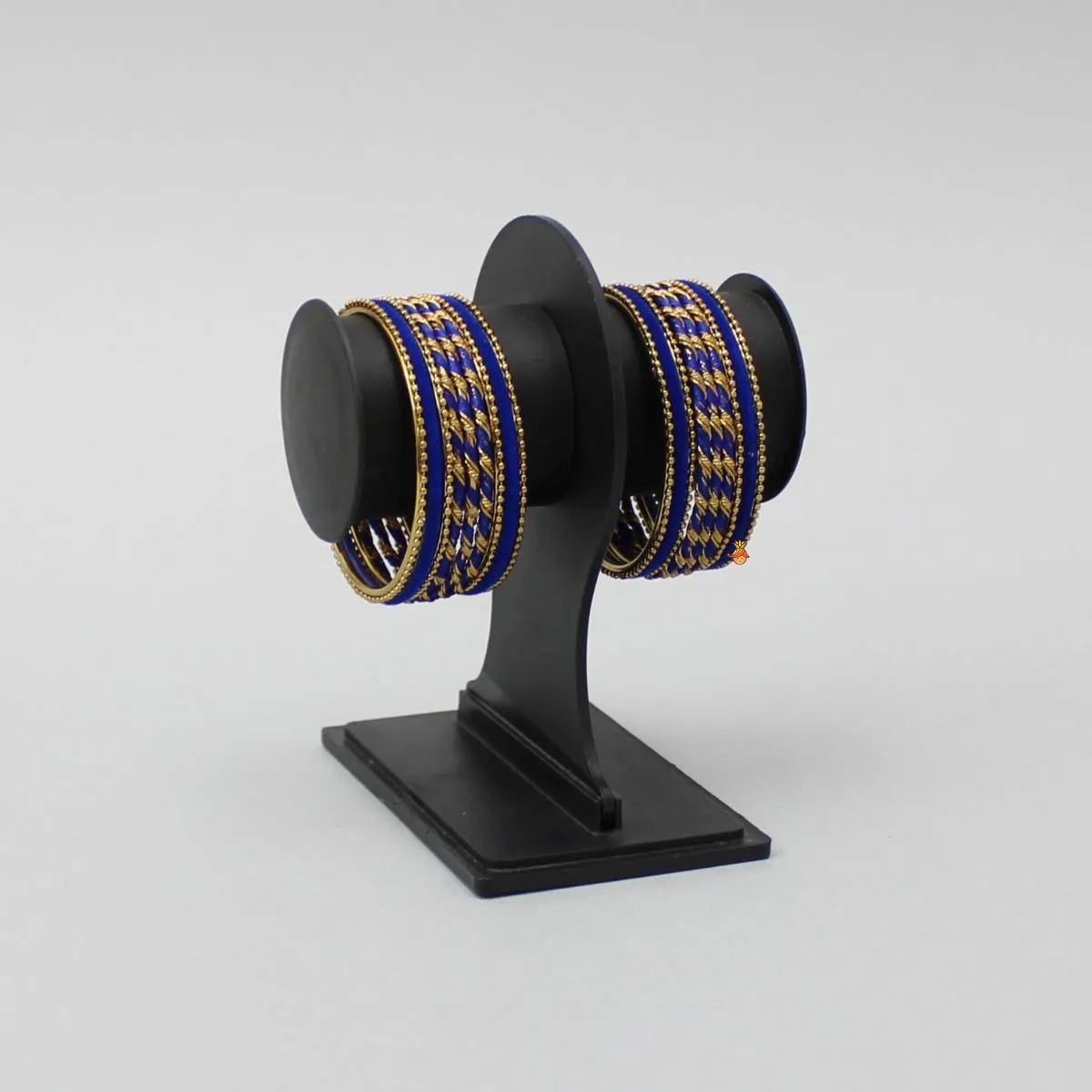 Blue Thread Work Velvet Bangles - Set Of 18