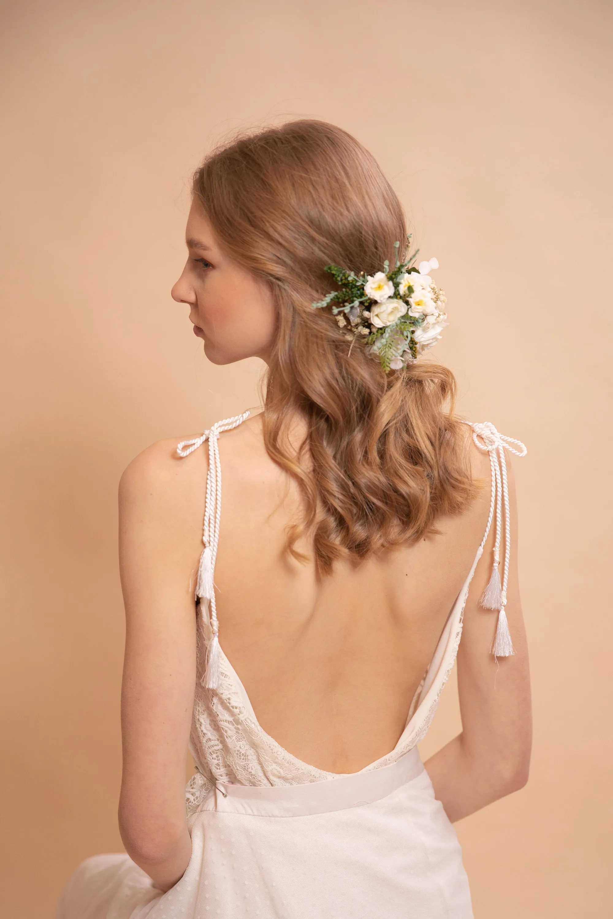 Boho wedding quarter wreath Bridal hair wreath Boho wedding Wedding accessories Flower quarter wreath Beige wedding Ivory hair wreath
