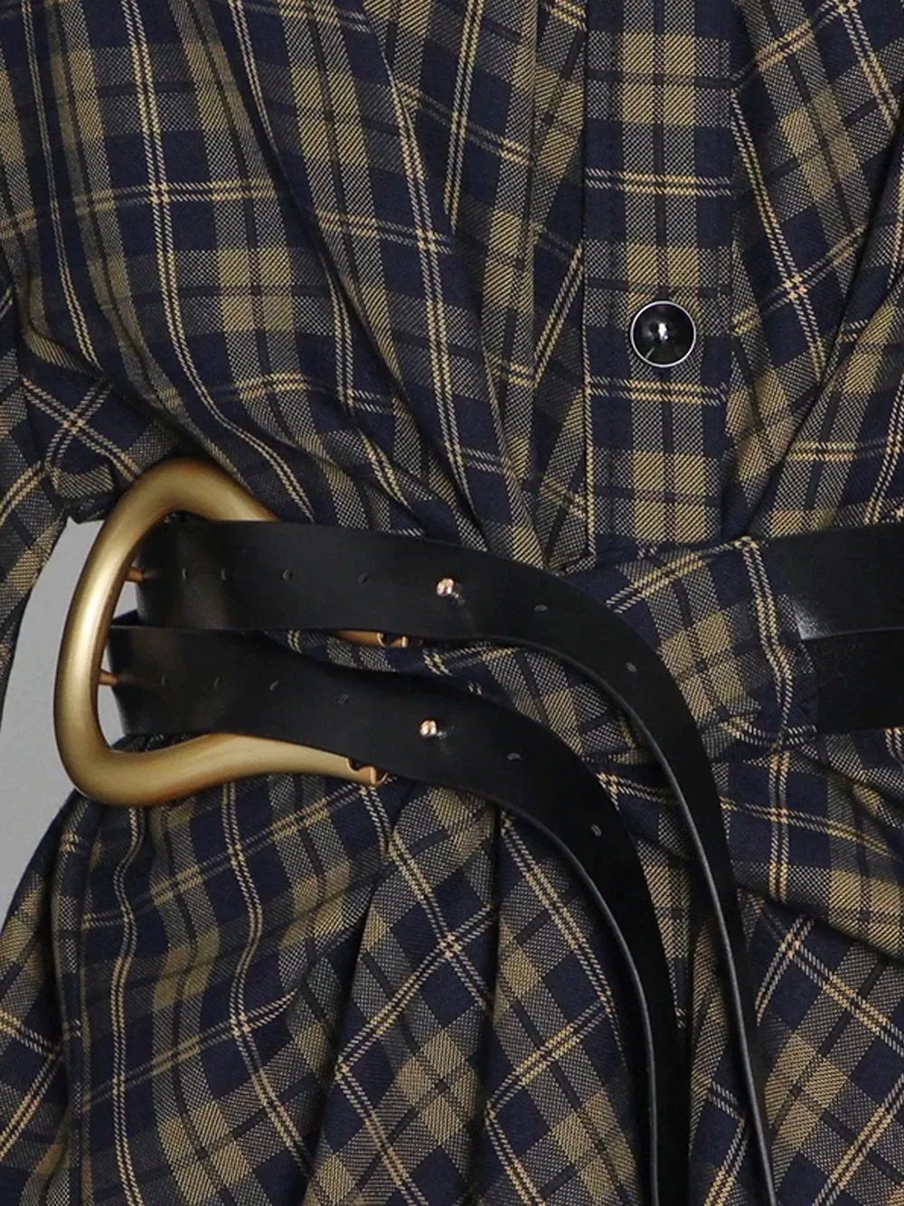 BRISA Belted Plaid Shirt Dress