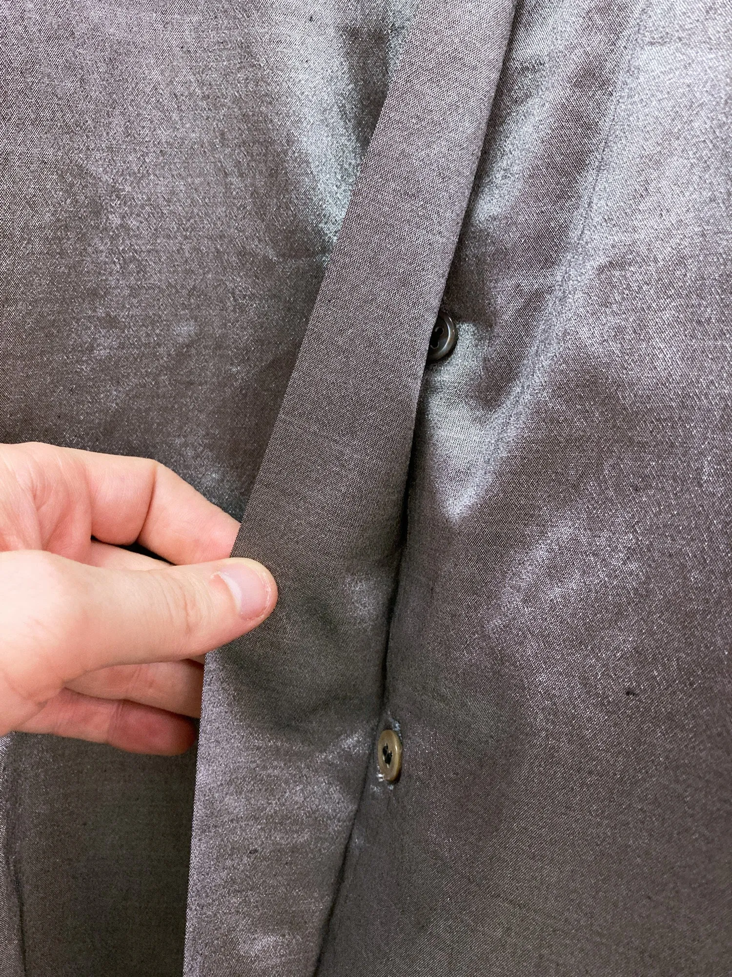 Comme des Garcons Homme Plus 1997 silver poly silk shantung wide placket shirt M
