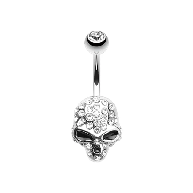 Crystal Alien Skull Belly Button Ring