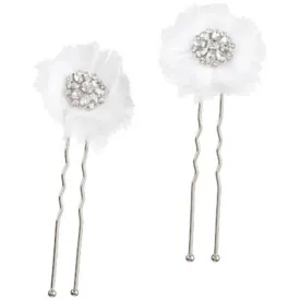 David Tutera Bridal Hair Pins: Silver Flower w/Rhinestones & Netting, 2 pieces