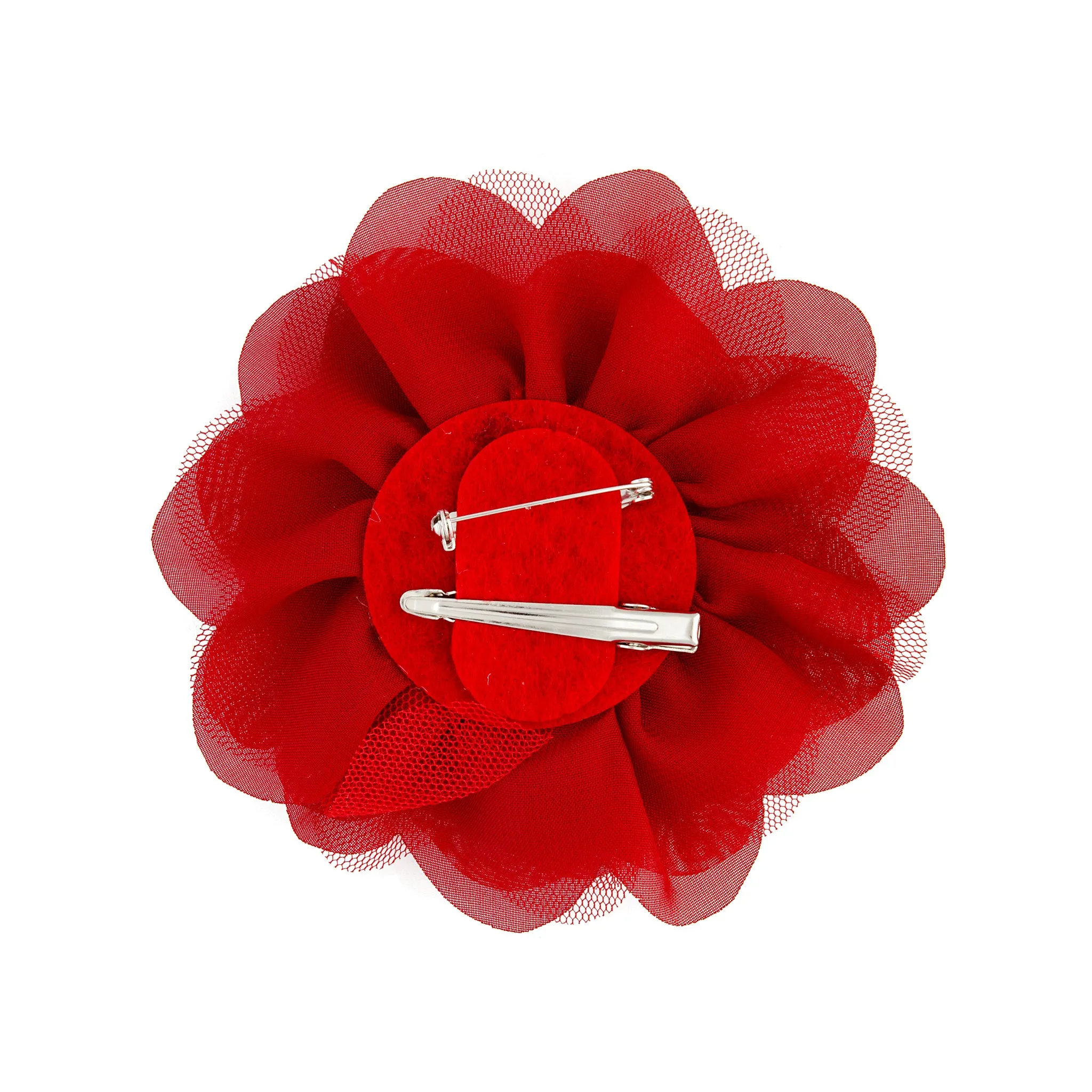 Deep Red Mesh Flower Clip