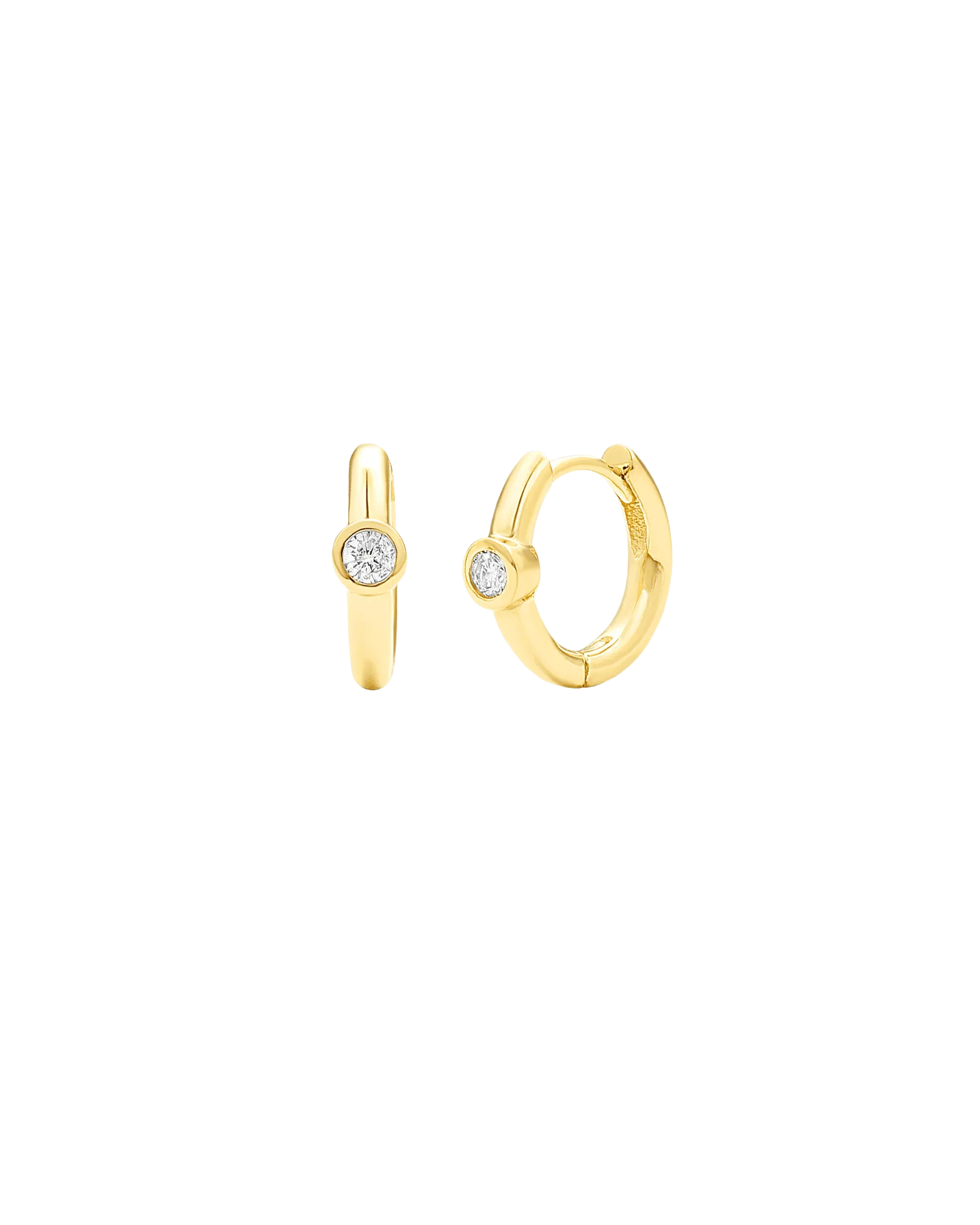Diamond Bezel Hoops Earring - 14K Yellow Gold