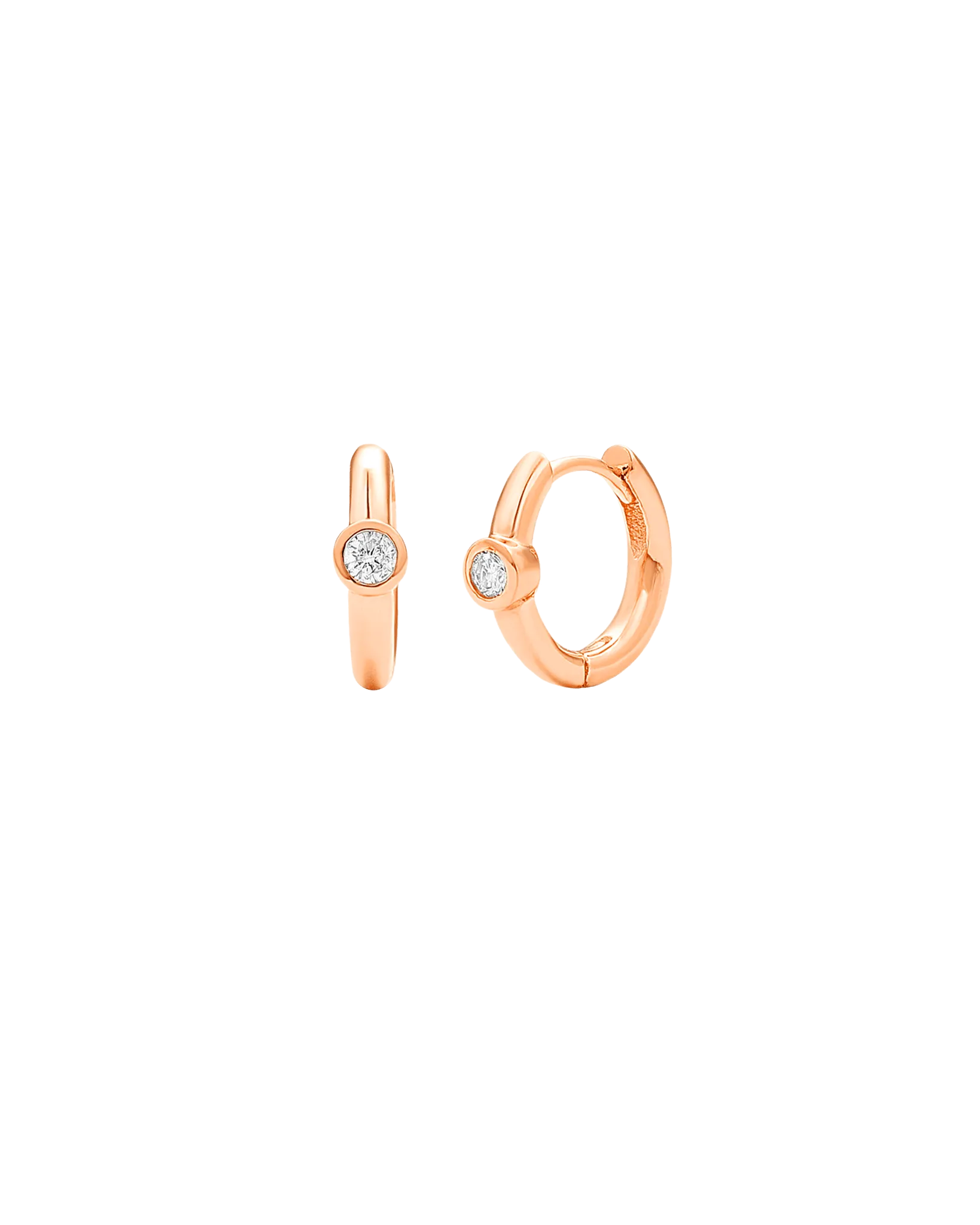 Diamond Bezel Hoops Earring - 14K Yellow Gold
