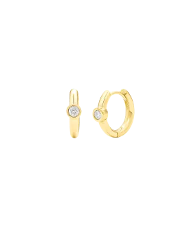 Diamond Bezel Hoops Earring - 14K Yellow Gold