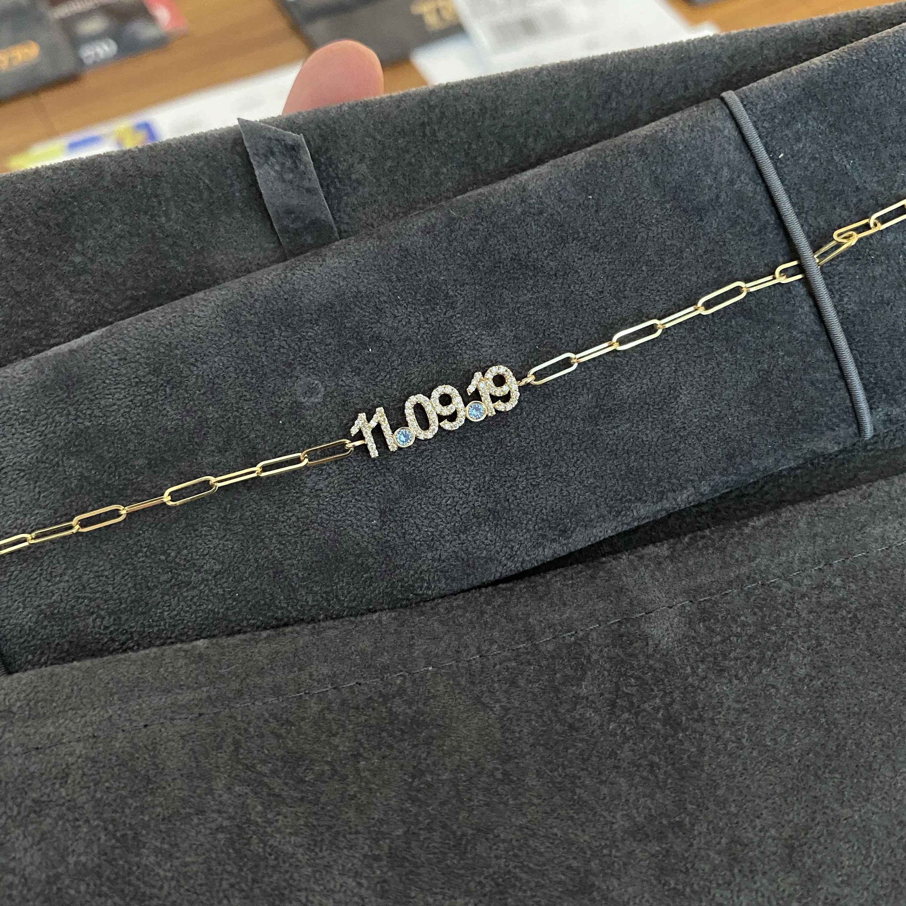 Diamond Date Bracelet on Thin Paperclip Chain