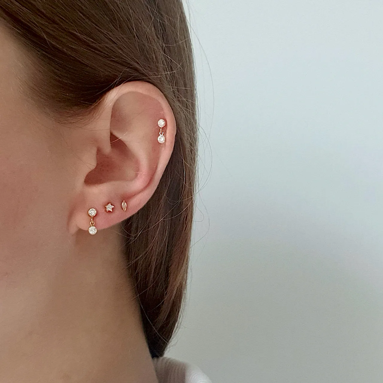 Double Bezel Drop Stud Earrings