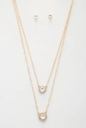 Double Crystal Metal Layered Necklace