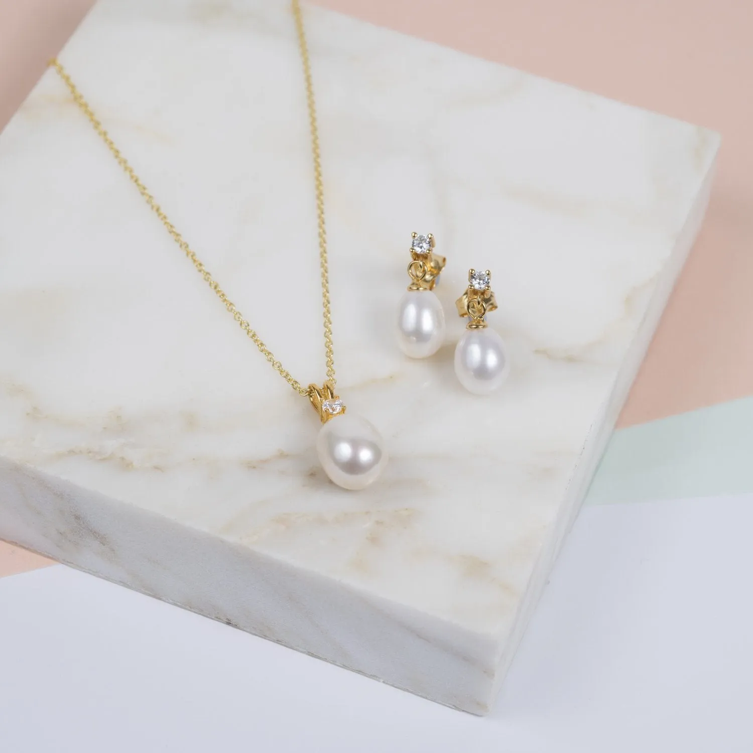 Drayton White Pearl & Cubic Zirconia Gold Vermeil Jewellery Set