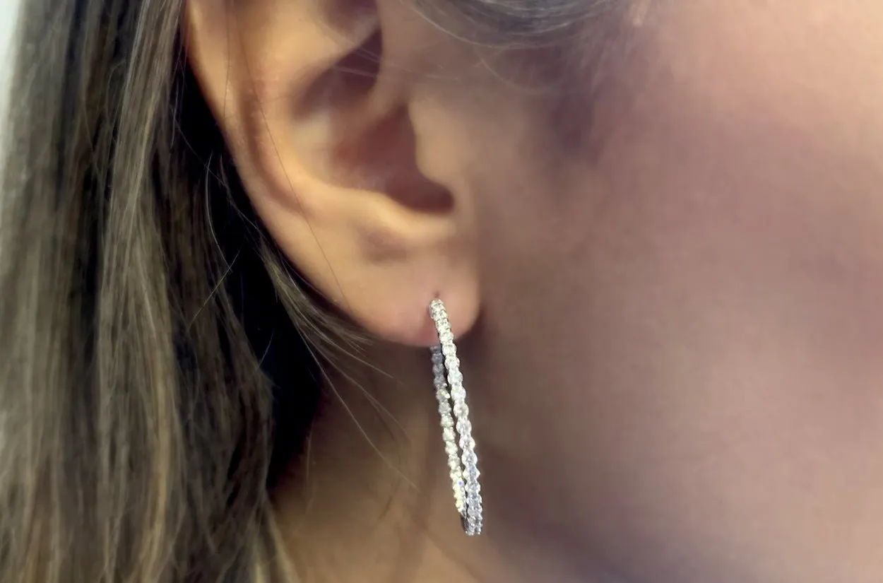 Earrings 18kt Gold Round Hoops & Diamonds