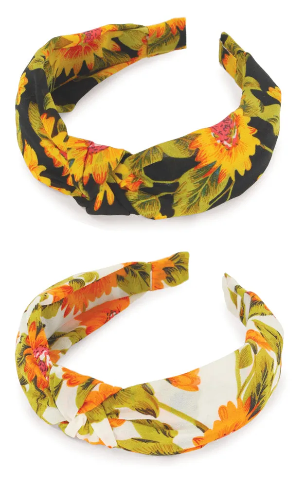 EHB10134 Sun Flower Print Pattern Knotted Headband 12pcs Pack