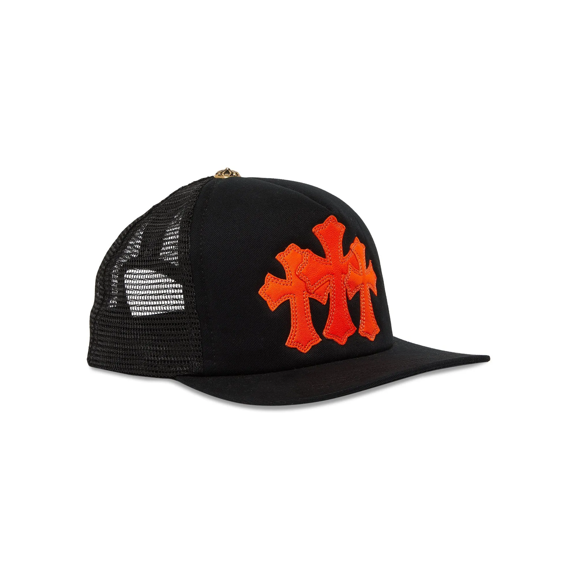 Exclusive Chrome Hearts St. trucker cap. Barths Cemetery Cross, black/orange