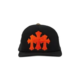 Exclusive Chrome Hearts St. trucker cap. Barths Cemetery Cross, black/orange