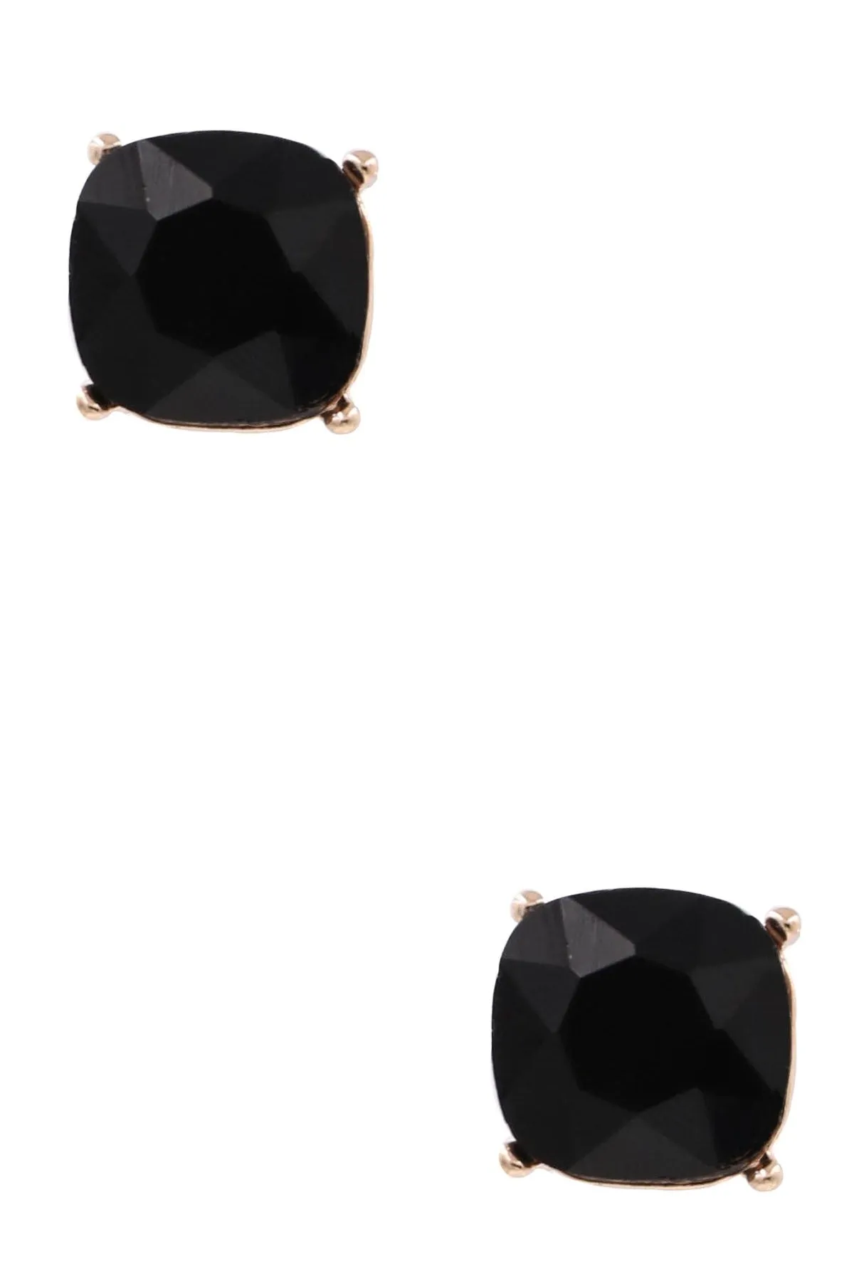 Faceted Glass Square Jewel Statement Stud Earrings- Black